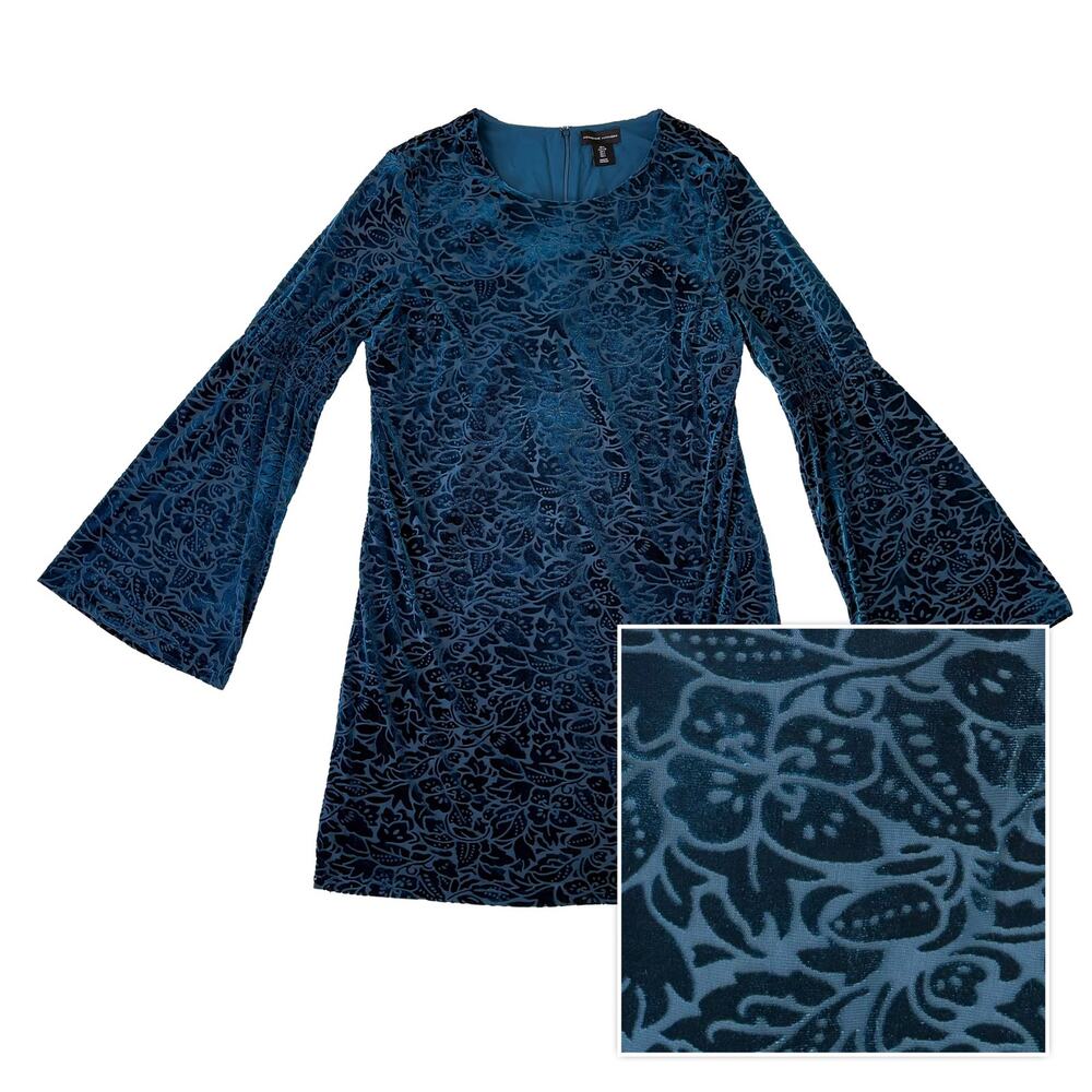 Adrienne Vittadini Blue Floral Burnout Velvet Mini Dress